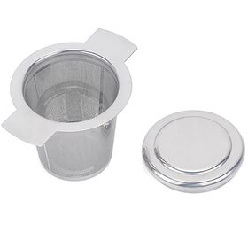 Teesieb mit Deckel, Filter, binaurales Teesieb, Kaffeefilter, Teebereiterfilter, Griff-Maschensieb, 304 Edelstahl