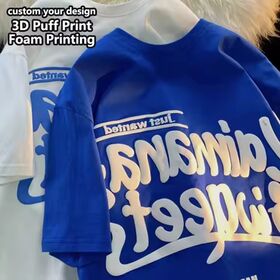 T-shirt homme surdimensionné 100 % coton personnalisé en gros, T-shirt lourd à épaules tombantes, T-shirt de designer avec impression bouffante 3D