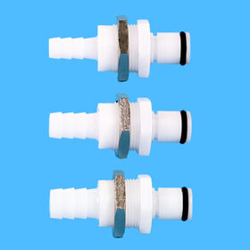 Raccord Rapide 1/4" à Grand Débit Sans Soupape, Filetage 11/16-24UNEF pour Montage Panneau et Cloison, Insert Mâle Cranté pour Tuyau