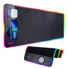Alfombrilla de ratón luminosa RGB magnética 3 en 1 con carga inalámbrica, alfombrilla de escritorio grande personalizada para juegos con carga inalámbrica