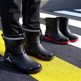 Acheter Bottes de pluie en caoutchouc pour hommes, bottes de travail imperméables à enfiler, mi-mollet, confortables, rouges, antidérapantes, chaussures de pêche pour hommes
