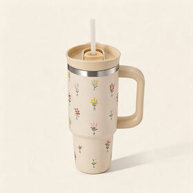 Tasse à café de voyage personnalisée, tasse isotherme 887 ml, gobelet en acier inoxydable à revêtement en poudre avec poignée et paille