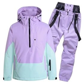 Color-block Ski Suits Set for Men and Women, Thickened, Waterproof, Windproof, with Ski Pants with Adjustable Straps at the Cuffs