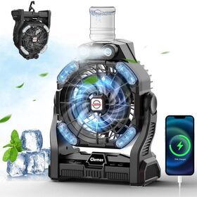 Ventilateur de Camping avec Brumisateur Rechargeable 10400mAh Longue Durée, Ventilateur de Table Portable à Batterie avec Vaporisateur d'Eau (Noir)