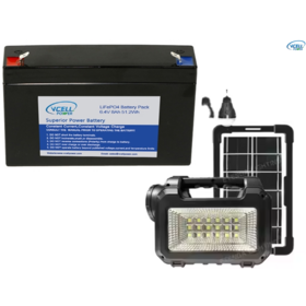 Venta al por mayor de fábrica, batería recargable LiFePO4 de 6.4V 10Ah 64Wh con BMS, carcasa ABS, 2500 ciclos para luces solares, luz de emergencia