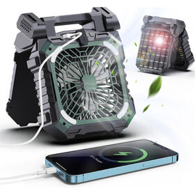 10000mAh Rechargeable Camping Fan Battery Operated Powered Fan Portable Foldable Personal Desk Solar Panel Table Fan (Dark Green)