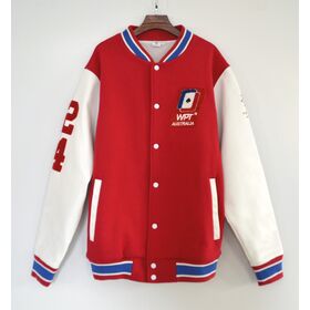 Baseball-Uniformen, reiner Baumwollkörper mit Shu Mei Seide und PU-Ärmeln, einfache Stickerei und Frottierstickerei. Anpassbare Muster.