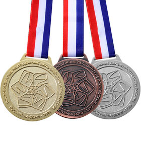 Lot 24 Médailles à Personnaliser DIY - Rubans Rouge Bleu, 6,3 Cm, Idéales Récompenses Enfants Sports Écoles Fêtes Entreprises