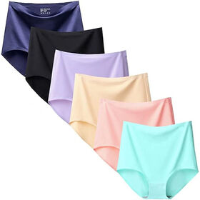Women's Bonding High Waist Briefs Ladies 5 Pack Ice Silky Nylon Knickers Invisible No Show Panties Laser Cut Bonded Underwear