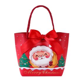 CK043 Wholesale factory pricSanta Claus red tote paper gift bag Christmas Eve candy white cardboard packaging gift bag with handle