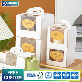 Kuchenbox Cupcake-Box Kraftpapierbox mit individuellem Drucklogo Donut Kuchenverpackungsbox Bäckerei-Geschenkverpackung zum Mitnehmen mit Griff