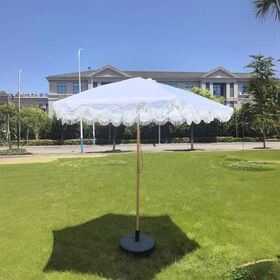 Nouveau Parasol de Jardin de Luxe 2,5M avec Glandes, Parasol de Plage avec Mât en Bois Massif et Corde de Tirage pour Extérieur