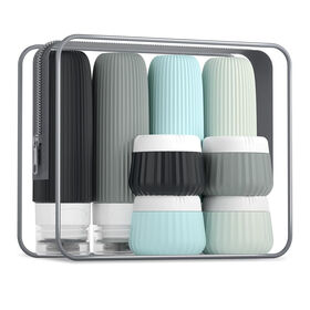 8 Pack BPA Free Cosmetic Silicone Travel Bottle Set, Travel Bottles with Pouch, Lotion Toiletries Bottles Set Kit