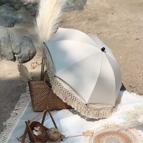 Children Outdoor Stroller Beach Sunscreen UV Protection Kids Photography Props Tassels Umbrella