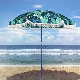Parasol de Plage en Feuille de Palmier de 6 pieds, Réglable Manuellement avec Protection UV et Design Étanche à Franges pour Utilisation en Jardin Extérieur