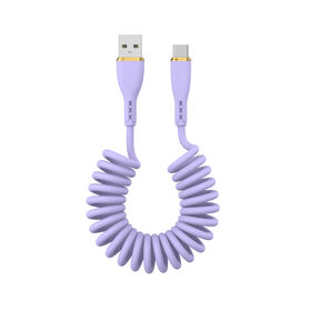 Atacado, ODM, Cabo de silicone enrolado, certificação MFi, USB A para Lightning, Azul, suave, Sensação macia, Silicone de qualidade alimentar