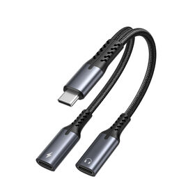 Sunlike C-C+C/C-C+3.5mm Audio Cable, for mobile phone charge, data transfer and listen to music, high quality, Silvery/Black