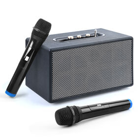 Máquina de Karaoke Portátil Retro de Madera para Adultos y Niños con Micrófonos Inalámbricos Bluetooth, Altavoces TWS