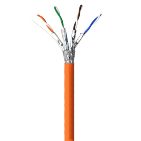 كابل إيثرنت Cat6A سائب، سلك نحاسي صلب نقي، SFTP، 23AWG، بدون شعار، بكرة خشبية 305 متر (1000 قدم)، برتقالي، كابل شبكة LSZH