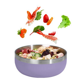 Everich Recipiente para Ensalada de Acero Inoxidable de Doble Pared 1.0L con Tapa de Plástico y Contenedor para Salsas, a Prueba de Agua