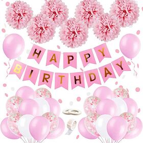 Kit Décoration Anniversaire Rose Et Blanc - Bannière, Ballons, Rideaux à Franges Pour Fille