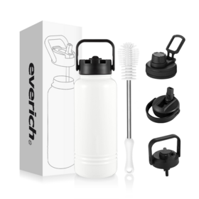 Bouteille d'eau isotherme en acier inoxydable 2 en 1 personnalisée avec couvercles à bec verseur, multi-capacités et fond antidérapant - Bouteille isotherme