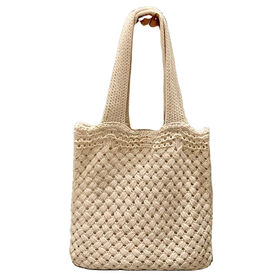 Sac à Main Femme En Toile Tricotée - Design Moderne, Dimensions 35x20 Cm, Marron Doré