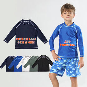 Customized Children Bathig Suit Sunsuits Quick Dry UV Protection Long Sleeve Boys Swimming Top