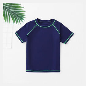 Benutzerdefinierte UPF50+ Kinder Bademode Einfarbig Schnell Trocknend Kinder Strand Sonnenkleidung Rashguard Kurzarm Schwimm-Top für Jungen