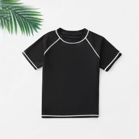 Factor price UPF50+ Children Swimwear Solid Color Quick Dry Kids Beach Sunwear Rashguard Short Sleeve Swimming Top for Boys