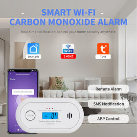 Détecteur de CO Tuya avec pile CR123A remplaçable, Alarme intelligente de monoxyde de carbone WiFi avec contrôle de l'application Tuya, EN50291, VC22WR-01