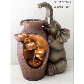 Fontaine d'eau avec sculpture d'éléphant pour jardin, pompe et LED pour décoration extérieure