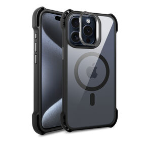 Coque de protection noire pour téléphone avec support de caméra magnétique anti-chute en TPU pour iPhone 15 Pro, fournisseur fabricant