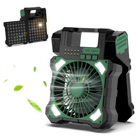 Ventilador Portátil Solar Recargable Multifuncional de 5200mAh con Linterna LED para Camping y Actividades al Aire Libre, Ventilador Solar Plegable (Verde)