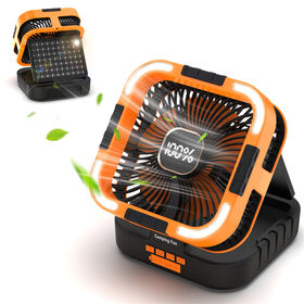 Ventilateur Portable Rechargeable Solaire 10000mAh avec Lanterne LED, Ventilateur de Bureau Pliant Oscillant à Piles pour Camping (Orange)