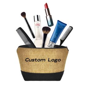 Wholesale Custom Logo OEM Eco-Friendly Jute Toiletry Bag with Reusable Zipper Jute Pouch
