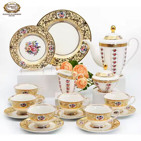 Grosir 24 Pcs Set Cangkir Kopi Teh Porselen Emas Kualitas Tinggi Desain Klasik Bone China