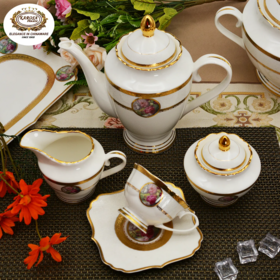 Desain Baru Porselen Halus Royal Elegan Putih Embos Set Cangkir Kopi 24 Pcs Set Teh Mewah