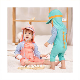 Kinder Surfanzug nach Maß, Langarm, Sonnenschutz, Schnelltrocknend, Einteiliger Badeanzug für Jungen und Mädchen mit Sonnenhut