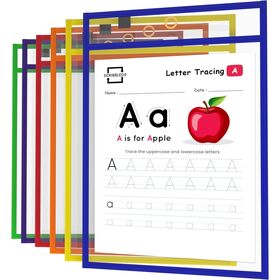 Pochettes Effaçables à Sec, Lot de 6 Pochettes Réutilisables pour Marqueurs Effaçables à Sec avec Porte-Marqueur, Pochettes Effaçables à Sec Colorées pour l'École ou le Travail