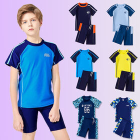 Custom Teen Split Swimwear Short Sleeve Swim Tops Swim Trunks 2 Pieces Kids Surfwear XL-6XL Plus Size Swimwear for Boys