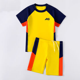 Factory Price Teen Split Swimwear Short Sleeve Swim Tops Swim Trunks 2 Pieces Kids Surfwear XL-6XL Plus Size Swimwear for Boys