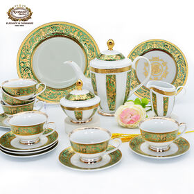 Set Peralatan Minum Teh/Kopi Emas Mewah 24 Pcs, Porselen Halus Buatan Tangan, Set Peralatan Makan Emas dari Tulang Cina