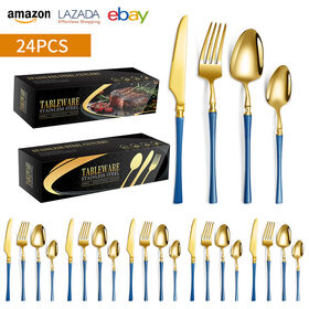 Set kotak hadiah Peralatan makan baja tahan karat pinggang kecil Peralatan makan Barat pisau, garpu, dan sendok 24 set