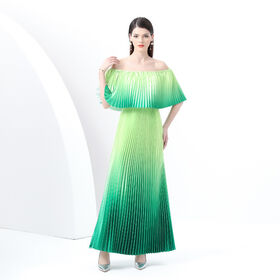 Women's dress One-shoulder pleated ruffle floral long dress