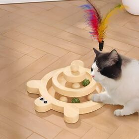 Jouet pour chat en bois à deux niveaux avec plateau tournant à balles et herbe à chat en gros