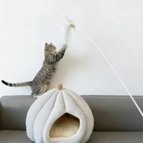 Interaktives Katzenspielzeug mit Feder und Stahldraht - Katzenangel mit Naturschutz