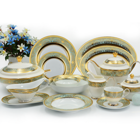 Ensemble de vaisselle de luxe en porcelaine fine dorée en relief pour la maison et la restauration en gros