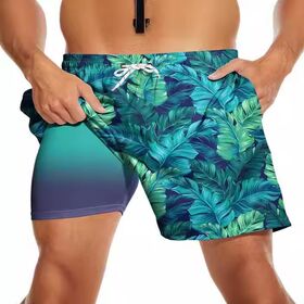 Wholesale OEM Custom Printed MOQ Men's Gym Athletic Workout Summer Shorts 3D Digital Swim Trunks Adult Double-layer Beach Shorts