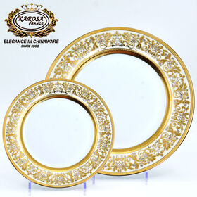 Hot Sale Simple Style Pure Gold Bone China Dinner Plate Home and Kitchen Dinnerware Sets Wedding Dinner Set for Rental&event